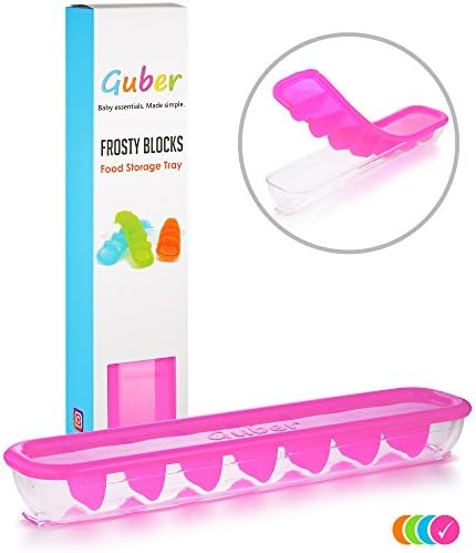 GUBER Baby Food Storage Tray with Silicone Lid - Multipurpose Container to Freeze Baby Food, Breastmilk, Puree, Soups, Sauces, Stocks, Broths - Frosty Blocks - 8 x 30ml/1oz Cubes - BPA Free - Pink