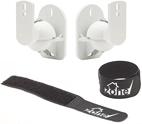 TechZone 2 Pack of Heavy Duty Angle Adjustable Universal Wall Mount Speaker Brackets complete with 2 Velcro Cable Tie Fasteners - White
