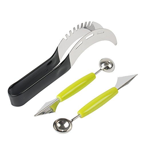 Rostfreier Melonenschneider Mit Griff In Schwarz Für Wassermelonen PLUS Doppelpack Zweiseitiger Obst-Ausstecher Zum Gestaltend / Bowle Und Andere Früchten