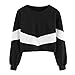 Produktbild Internet Damen Langarm Patchwork O-Ausschnitt Sweatshirt Kapuzen Tops Bluse (M, Schwarz)
