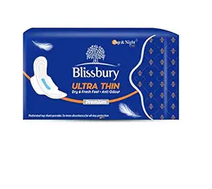 Blissbury Dry & Fresh Feel Anti Odour Ultra Thin Sanitary Pads For Women Reliable Protection and Absorbency of Feminine Periods With Wings - XXL Size , Pack of 3 ( 18 Pieces )
