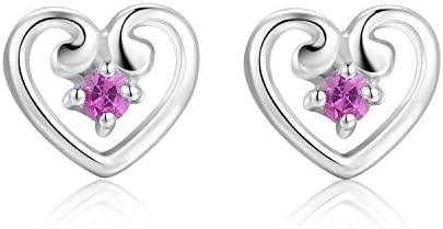 LR Accessory 925 Silver Open Heart Pink Sapphire Stud Earrings, Women Girl Teens Fashion Jewellery