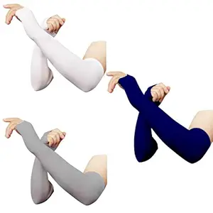RRC Thumbhole Arm Sleeves - White,Solid Grey and Navyblue (Pack of 3) Combo