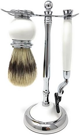 Personalised Mach 3 White Shaving Set with Brush