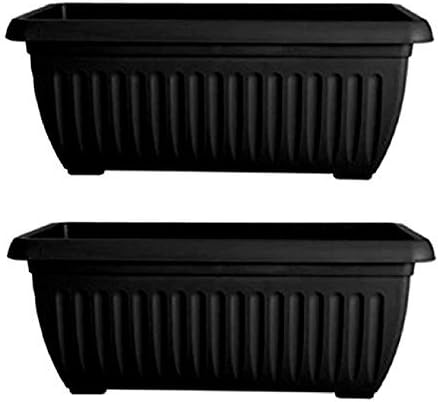 2 RECTANGULAR 60cm BLACK TROUGH PLANTER SET GARDEN FLOWER PLANT POT BASKET