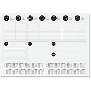 SIGEL HO355 Sous-main Papier Premium A2 Avec Calendrier 2 Ans Et Semainier 2024/25 - 59.5 X 41 Cm, Noir Et Blanc, 40 Feuilles