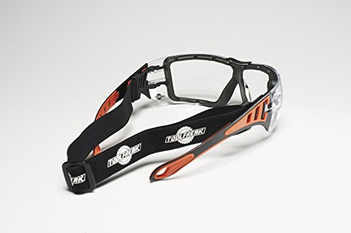 ToolFreak-Rip Out Sicherheitsbrille in sportlichem Style mit Schaumstoffpolsterung für Männer & Frauen | Augenschutz mit umlaufendem, stoßfestem Gestell und Gläsern | Mit antikratz- und antibeschlag-Beschichtung bearbeitet | Verbessert die Sicht und schützt vor UV | Abnehmbares Kopfband | Enthält Reißverschluss-Tasche und Mikrofaser-Reinigungstuch | RC - 3