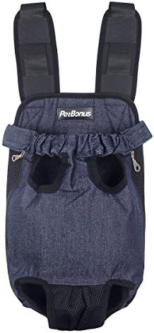 PetBonus Denim Blue Front Kangaroo Pouch Dog Carrier,Wide Straps with Shoulder Pads,Adjustable and Legs out Pet Backpack Carrier,For Walking,Travel,Hiking,Camping(Small)