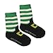 Kid's Socks with Leprechaun Foot Print, Black colour with Green and White Stripes