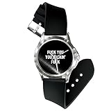 MJARTORIA Unisex Armbanduhr Analog Quarzuhr schwarz Silikon Armband Text Zifferblatt Damen Herren Uhr Fuck You