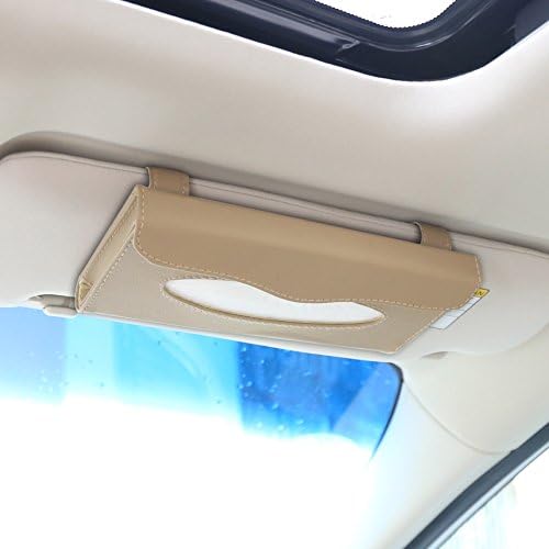 Corux PU Leather Car Visor &amp; Seat Back Tissue Case Holder with One Tissue Refill (Beige)