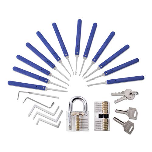 Hima Kit de crochetage de serrure 17 pièces avec 2 cadenas transparents pour débutants et entraînement primaire