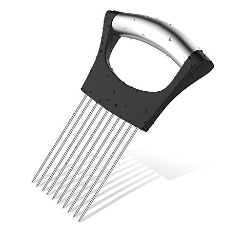 Premium Onion Holder For Slicing / Vegetable Potato Cutter Slicer / FULL GRIP HANDLE / Odor Eliminator / Stainless Steel Cutting Kitchen Gadget / Onion Peeler (Onion Holder For Slicing)