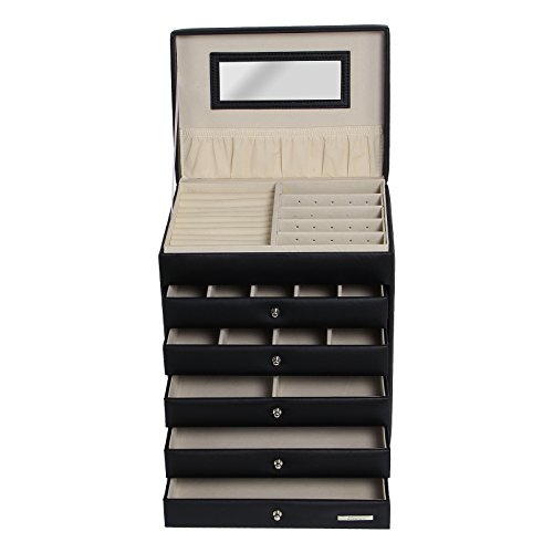 Yorbay Schmuckkoffer Seelux Serie Schmuckkasten mit Spiegel, 5 Schubladen (Schwarz) - 6