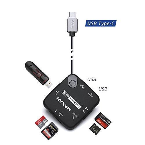 Adaptador USB OTG Adaptador MAXAH Tipo C Lector USB Hub externo SD Tarjeta de memoria Micro SD (TF) (MS) Tarjeta Micro Memory (M2) Lector de tarjetas para dispositivos USB 3.1 Tipo C, incluyendo Macbook One Plus 2 Nokia N1 Cuadernos para juegos Chromebook Pixel MSI width=