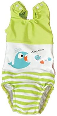 1-Piece Swimsuit with Nappy anti-UV UPF 50 Whale Printed Lime Green