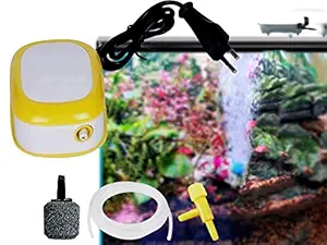 Despacito Plastic Aquarium Air Pump Silent with 5 Meter Airline Tube, 1 Air Stone, 1 Controller, Oxygen Pump with 2 Speed Control (Yellow and White)