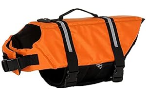 IZEFIA Gilet de Sauvetage pour Chien Manteau de Sécurité La Natation Gilet de Sauvetage pour Flottaison avec Poignée pour Petit Chien Grand Chien Orange XXS