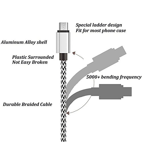Micro USB Kabel 3 Stück 2m 2m 3m Nylon Micro USB Ladekabel Datenkabel mit Aluminum Kopf für Tablets, Kindle, PS4 Controller, MP3 Player, Samsung, HTC, Sony, Blackberry, Nexus, LG und alle anderen Geräten mit Micro USB 2.0 Anschluss - 4