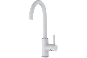 OXEN Kibath 450361 Grifo Monomando NIE caño Alto Lacado en Color Blanco Mate. Altura Total Desde la Base 36,5 cm. Ideal para fregaderos de Cocina o lavabos Altos Tipo Bol. Repuestos garantizados