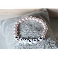 Namensarmband rosegold farben rosa perlmutt mit Herzen individuell Wunschname Taufe Kommunion Geburt Kind Mädchen personalisierbar Kinderarmband Wunschname
