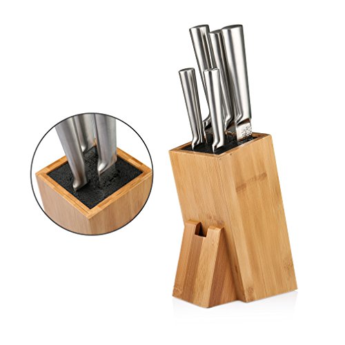 SHINY HOME® Universal Messerblock Messerhalter Borsteneinsatz herausnehmbar Messeraufbewahrung ohne Messer Bambus mit Borsteinsatz schwarz - 5