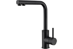 CREA 3 Way Kitchen Tap, 360 ° Swivel, Sink Mixer Tap with Water Filter Connector, Single Handle Triflow Kitchen Tap, Matte Black