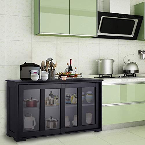 CAGworld Schwarz Sideboard Küchenschrank Wohnzimmerregel mit Schiebetüren