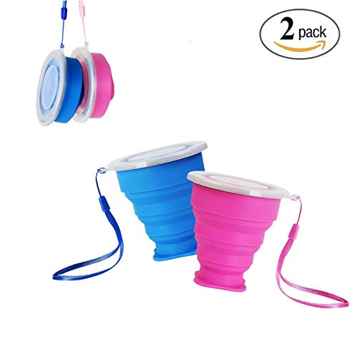 FUNNY HOUSE Tazza da Viaggio Pieghevole, Portabile a Livello Alimentare Senza BPA Silicone Outdoor Tazza per Viaggio, Campeggio, Escursionismo e al Lavoro. (2pcs,Blu e Rossa)