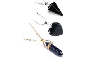 TOFBS Heilkristall Halskette Set Kristalle Naturstein Herz Anhänger Schmuck Reiki Edelstein Sechseckige Säule Kegel Spirituelle Energie Hexerei 3 Stück