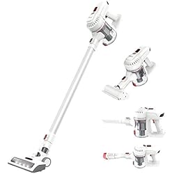 Dibea Aspirateur balais sans fil 12000Pa Aspiration Puissante 2 en 1 sans Sac Rechargeable 2200mAh Batterie 35 min Léger Voiture Sol dur Moquette Poils E19 Blanc