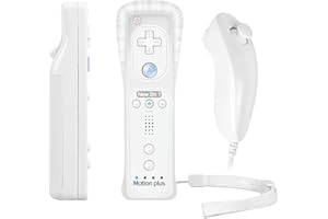 Controller for Nintendo Wii, PowerLead Built in Motion Plus Remote and Nunchuck Controller Compatible with Nintendo Wii and Wii U + Silicon Case (White)