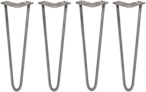 4 x Hairpin Legs/Hair Pin Legs Set SkiSki Legs Furniture Desk Bench Chair Table 16" 2 Prong 12mm Raw Steel & Protector Feet