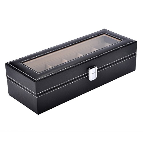 HooAMI Uhrenkoffer Uhrenbox Uhrenkasten Schaukästen Leder Für 6 Uhren mit Schnalle - 3