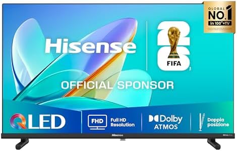 Hisense TV 32" QLED Full HD 2025 32E53QT, Smart TV VIDAA U8, HDR10, Airplay2, Game Mode, Dolby Atmos, Works with Alexa, Tuner DVB-T2/S2 HEVC 10, lativù, 32'', 2025 QLED