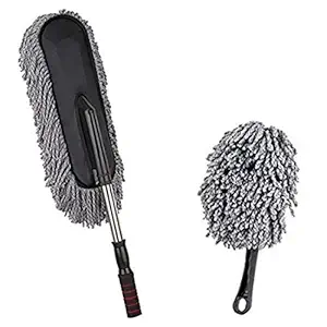 Tony Stark combo of Flexible Car Duster Wash Brush, Mini interior car duster Dry/Wet Car, Home, Kitchen, Office Cleaning Brush with Expandable Handle, (Grey+Mini)