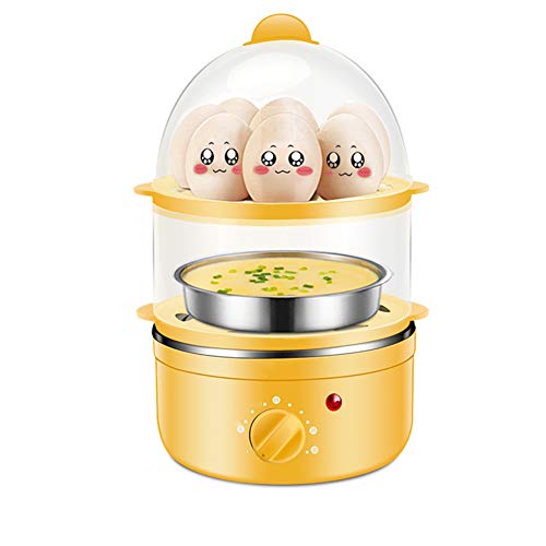 Egg Cooker Multi function Timed Double layer Steamed Eggware Anti dry Burning Automatic Power Off Stainless Steel Small Breakfast Machine,Yellow