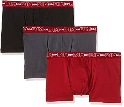 Dim - Coton Stretch - Boxer - Lot de 3 - Homme - Multicolore (Gris plomb / rouge chili / noir) - FR : Medium (Taille fabricant : 3)