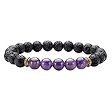 JSDDE 7 Chakra Healing Bracelet with Real Stones, Lava Diffuser, Mala Meditation Mens Womens Religious Stretch Bracelets - Protection, Energy, Healing, Aromatherapy(Amethyst-Ajna)
