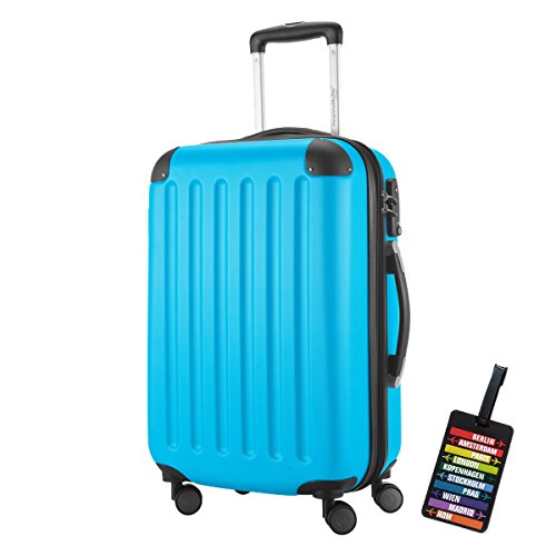HAUPTSTADTKOFFER® SPREE 1203 Maleta rígida, 3 tamaños (49 litros, 82 litros, 128 litros), mate, cerradura de combinación TSA, etiqueta de equipaje, cian (Azul) - HK1203-49-CB