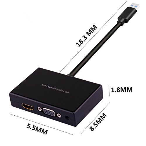 XinXu USB 3.0 auf HDMI / DVI / VGA Externe Video Grafikkarte Dual Monitor Adapter – Monitore bis zu 2048×1152 / 1920×1080 unterstützt XP / Vista / Windows 7 / Windows 8.1 / Windows 10 / Mac OS 10.6 - 3