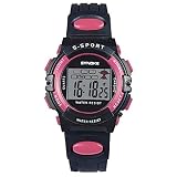 Armbanduhr-Sport-LED Digital des Kind-Jungen-Mädchen-Wasserdichte Chenang Kinderuhr Unisex Wasserdichte Sportuhr Schrittzähler Elektronische Digital Alarm Stoppuhr Armbanduhr Für Jungen (Rosa)