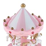 Holz Merry-go-round Karussell Aufzuwickeln Spieluhr Kinder Geschenk-pink - 5