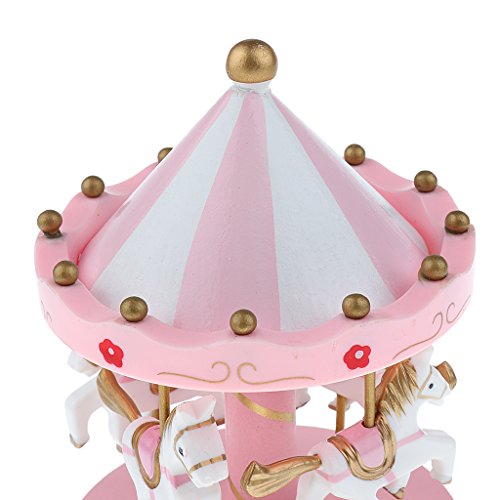 Holz Merry-go-round Karussell Aufzuwickeln Spieluhr Kinder Geschenk-pink - 5