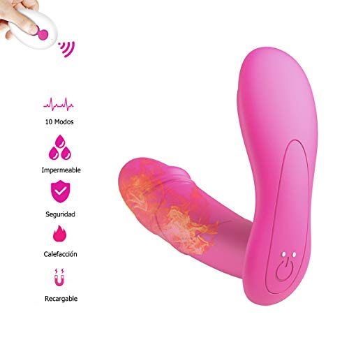 Masajeador Control Remoto Inalámbrico 15m Para Mujer, con Función de Calefacción y 10 Modos, Masajeador Mando de Dos Motores para Relajar el Cuerpo (Rosa)