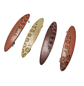 4 Pcs Wood Design Plastic Hair Back Clips Ponytail Holder Hair Barrettes Hair Accessories For Women Girls (9cm Length)- (Oval)