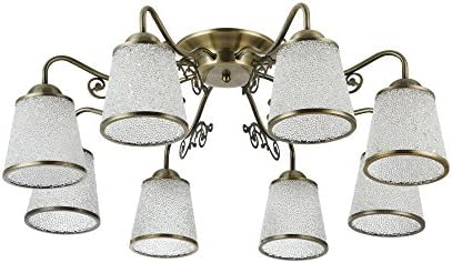 Elegant Classic Ceiling Light Bronze Brass Metal Frame Glass Shades with Hand made Deco excl. 5 Bulbs x 60W E27 220 [Energy Class A++]