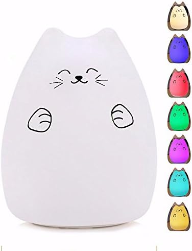 Bluehare Soft Silicone LED Night Light toys for children,USB Rechargeable Sensitive Tap Control Table Lamp with Warm White &amp; 7 Color for Baby Bedroom(Lucky Cat)