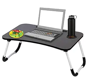 zest 4 toyz Foldable Laptop Table Portable Mini Picnic Table Versatile Multipurpose Table Breakfast Serving Bed Tray with Phone and Cup Holder for Kids and Adults - Black