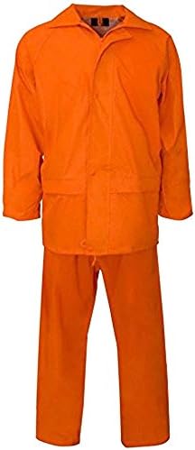 JAVOX Fashion's Mens Ladies Hooded Puddle Rain Suit Waterprrof PVC Hi Viz VIS Overall Work Rain Safety Wear (Rainsuit Orange, 3XLarge)